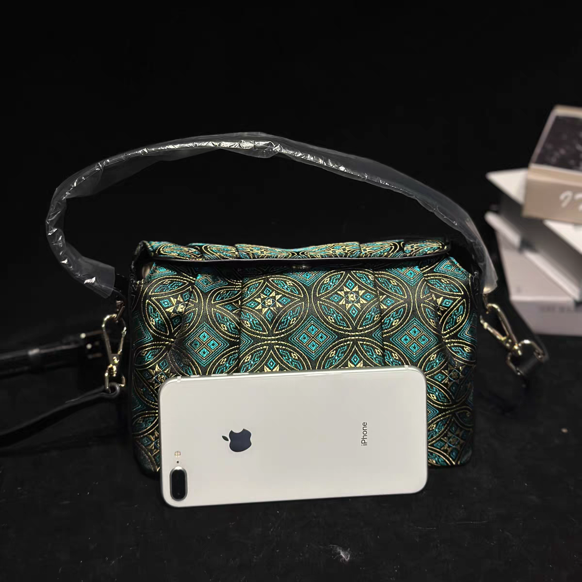 Handmade Zhuang Brocade Crossbody Bag | Songcaiwen Pattern Artisan Crafted Mini Shoulder Bag