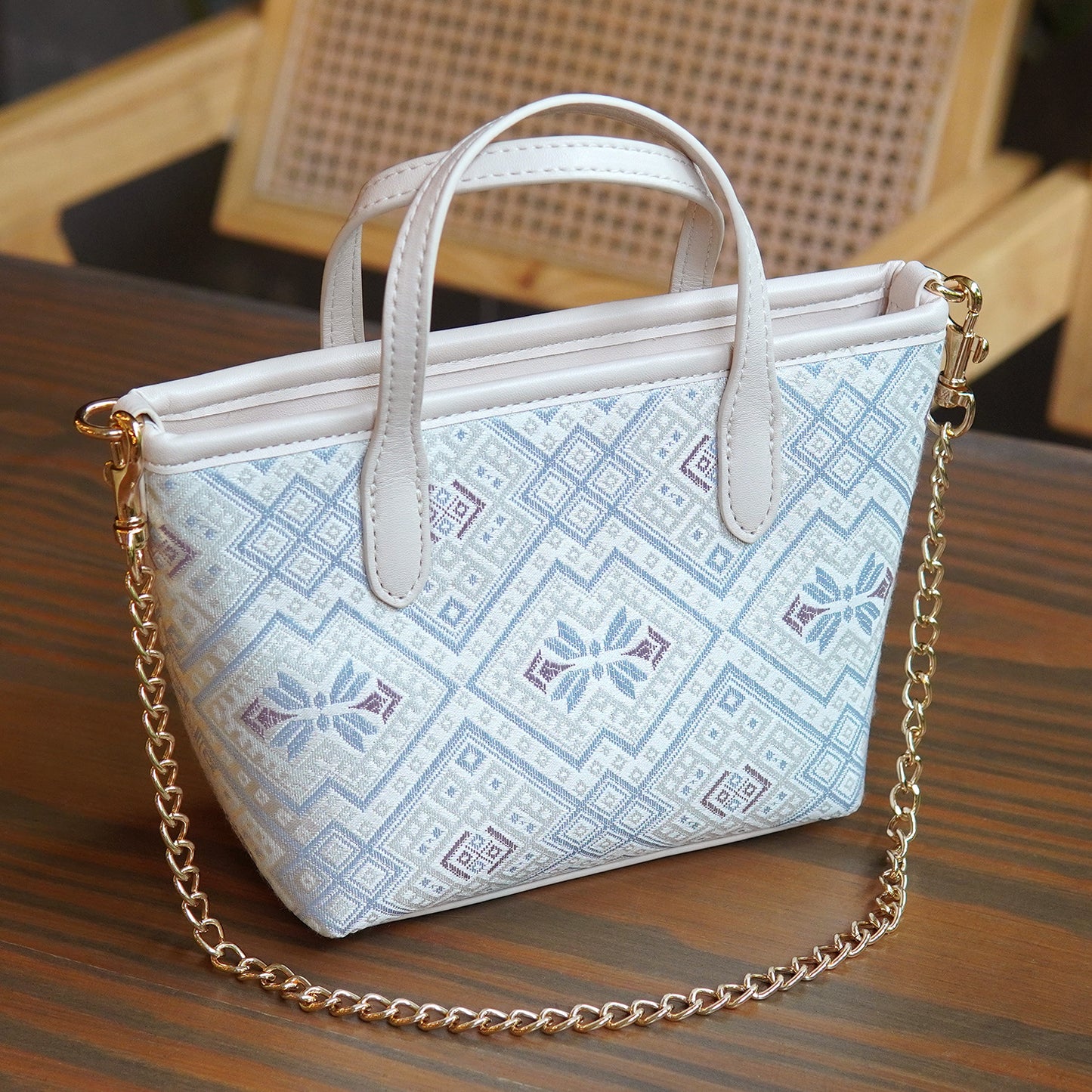 Guangxi Intangible Cultural Heritage Zhuang Brocade Mini Tote Bag - Handcrafted Ethnic-Chic Handbag with Detachable Chain, Niche Designer Style