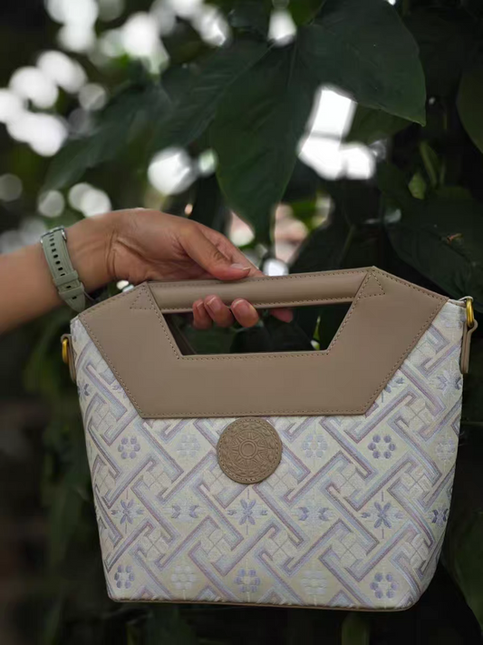 Handmade Zhuang Brocade & Leather Bag - Ethnic Pattern Crossbody/Handbag with Premium Leather Accents