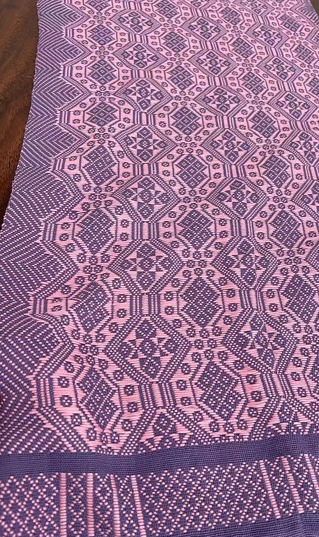Zhuang | Loom Handwoven Zhuang Brocade Scarf by Zhuang Artisans Pink Purple Intangible Cultural Heritage Fashion Item