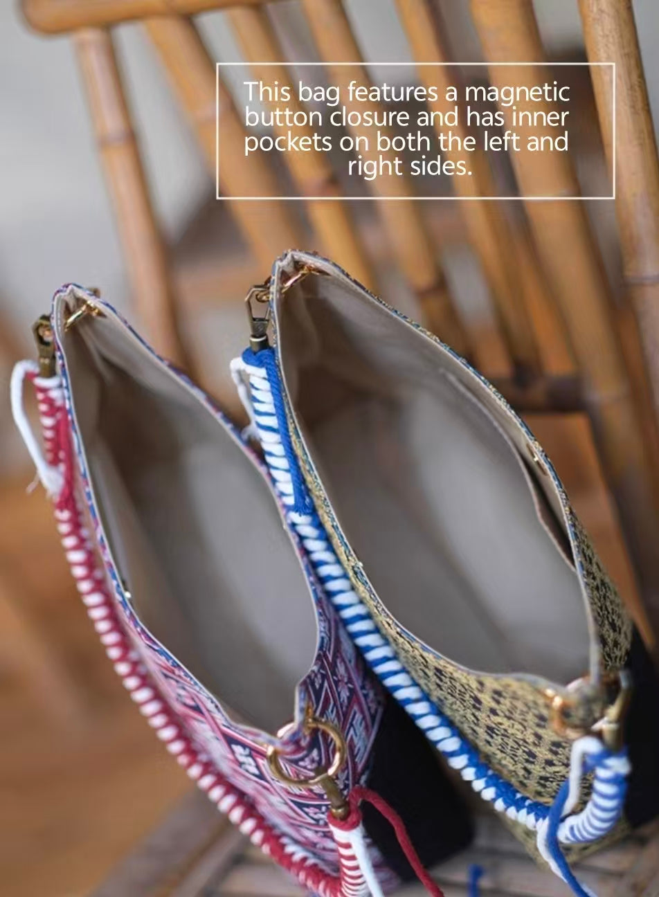 Handmade Zhuang Brocade Crossbody Bag (Limited Edition) - Chinese Intangible Cultural Heritage "Wanxiang Gengxin"