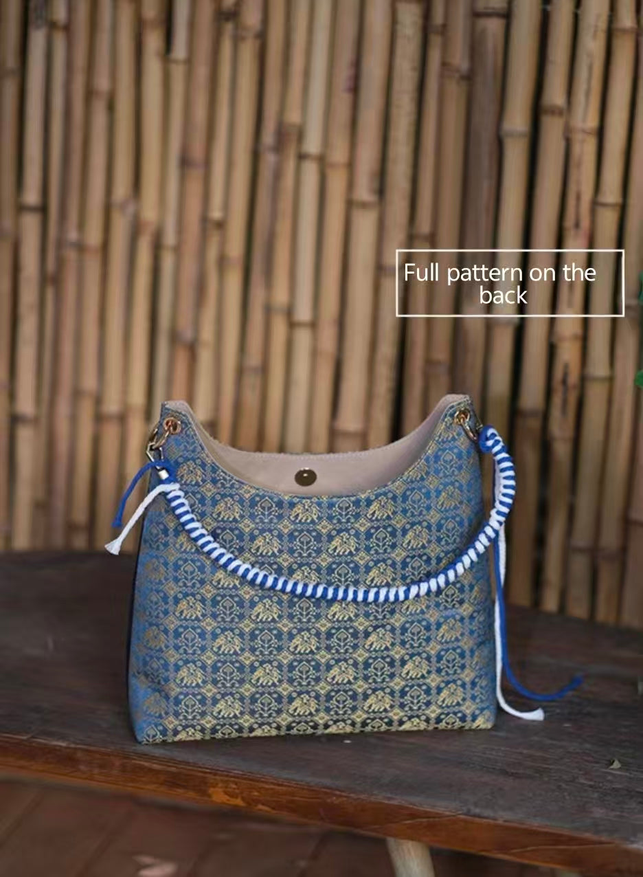 Handmade Zhuang Brocade Crossbody Bag (Limited Edition) - Chinese Intangible Cultural Heritage "Wanxiang Gengxin"