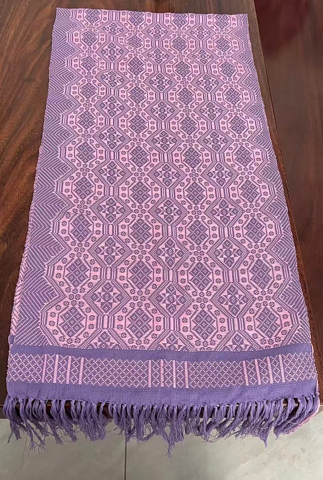 Zhuang | Loom Handwoven Zhuang Brocade Scarf by Zhuang Artisans Pink Purple Intangible Cultural Heritage Fashion Item