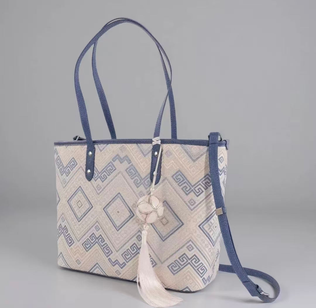 Zhuang | Loom Handmade Zhuang Brocade Tote Bag Intangible Cultural Heritage Pattern Large Capacity Fashion Women's Bag