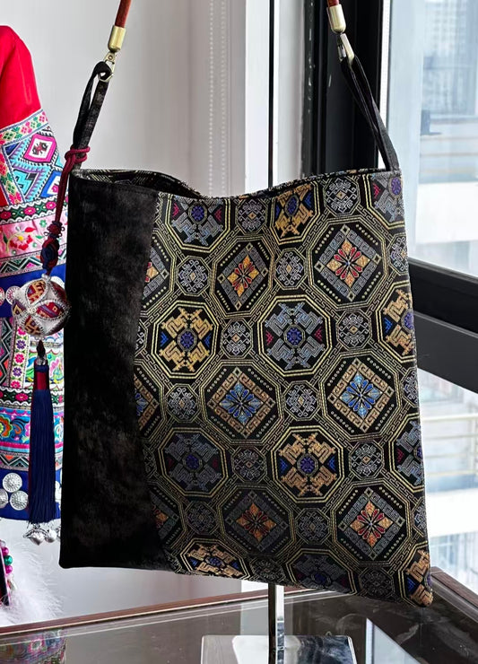 Handmade Zhuang Brocade Patchwork Shoulder Bag | Intangible Cultural Heritage Craft Ethnic Fashion Item