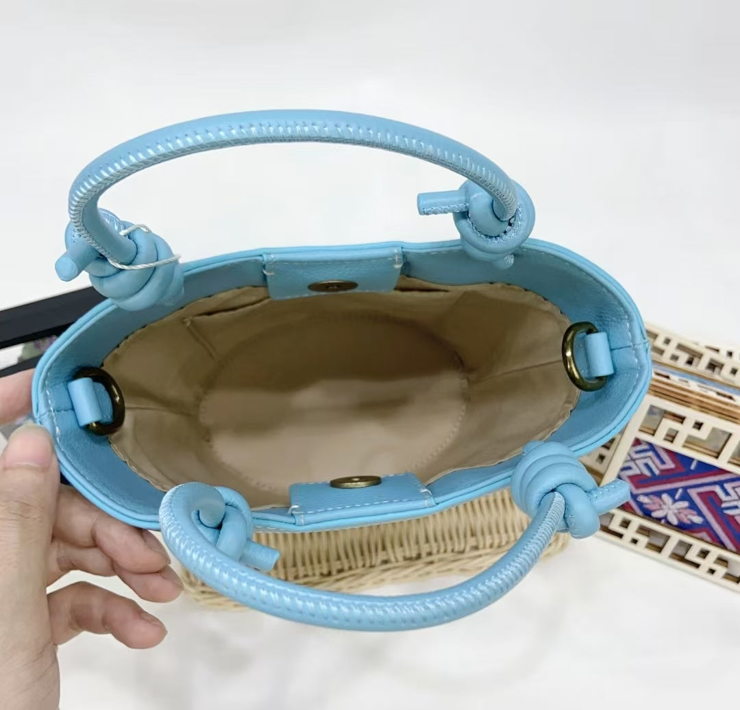 Zhuang | Loom Blue - Toned Knotted Zhuang Brocade Handbag Intangible Cultural Heritage Handmade Women's Bag Retro Fashion Versatile Item