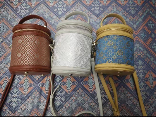 Zhuang | Loom Handmade Zhuang Brocade Bucket Bag Multicolor Totem Intangible Cultural Heritage Crossbody Bag Retro Fashion Mini Women's Bag