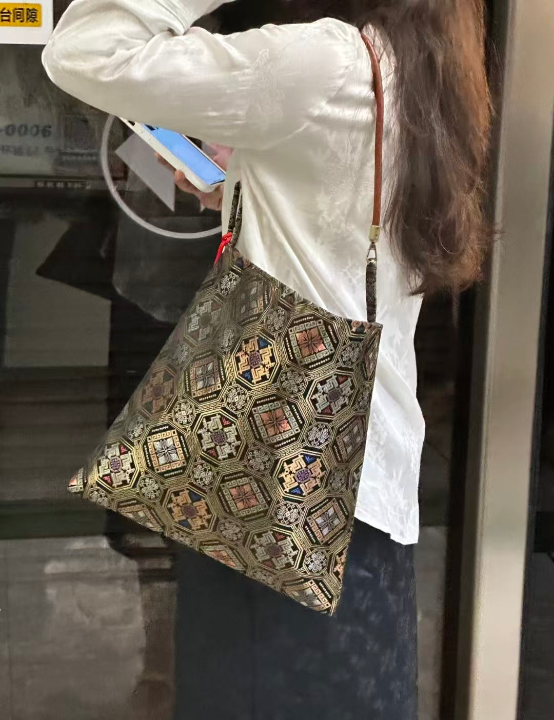 Zhuang Brocade Tote Bag | Intangible Cultural Heritage ‘Phoenix & Butterfly’ Pattern | Handmade Artisan Design