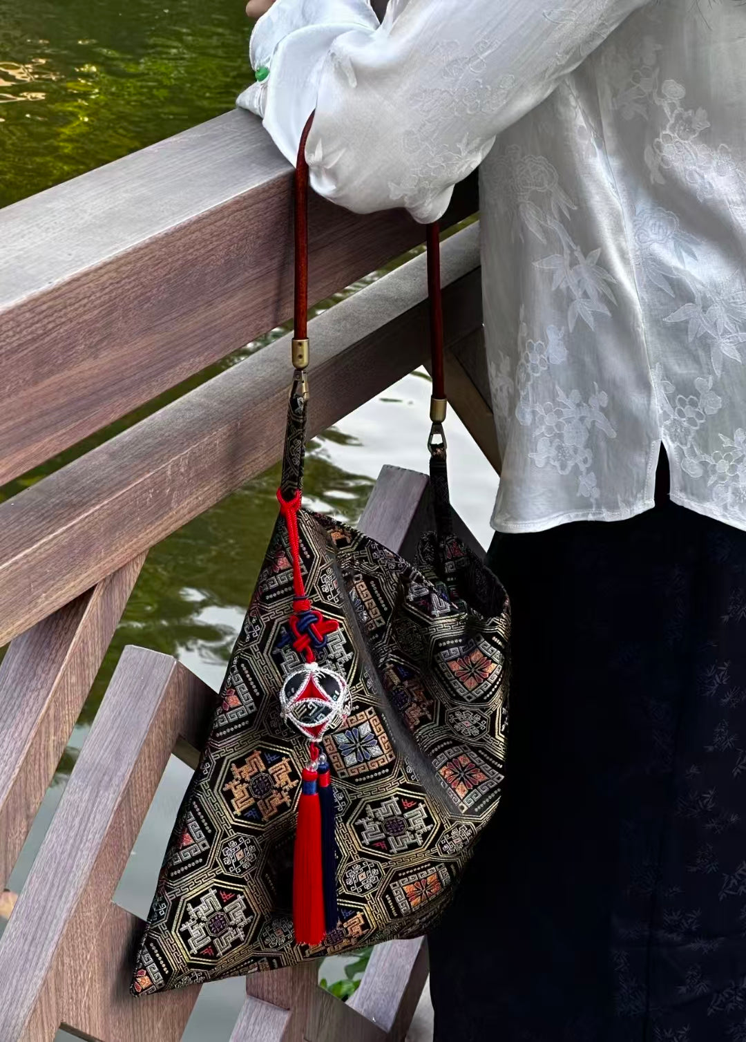 Zhuang Brocade Tote Bag | Intangible Cultural Heritage ‘Phoenix & Butterfly’ Pattern | Handmade Artisan Design