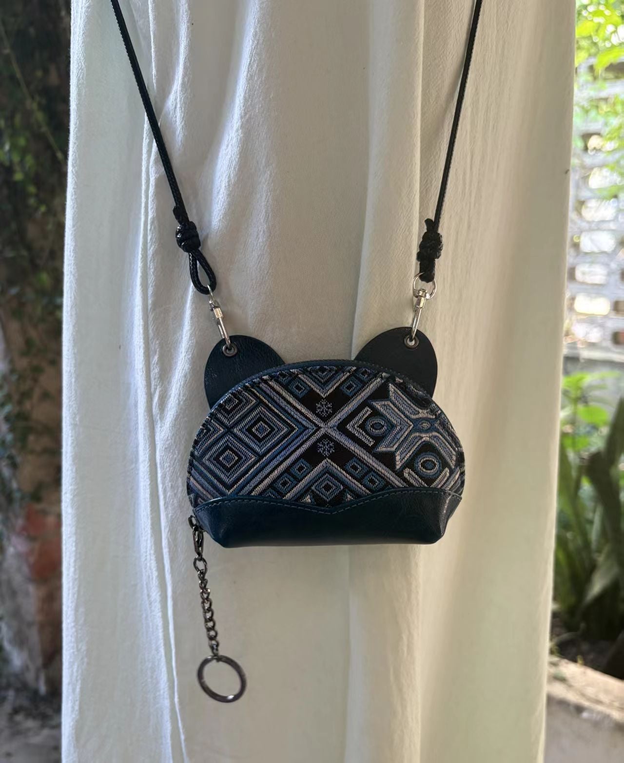 Handmade Zhuang Brocade Cat-Ear Crossbody Bag | Intangible Cultural Heritage Pattern | Mini Fashion Purse