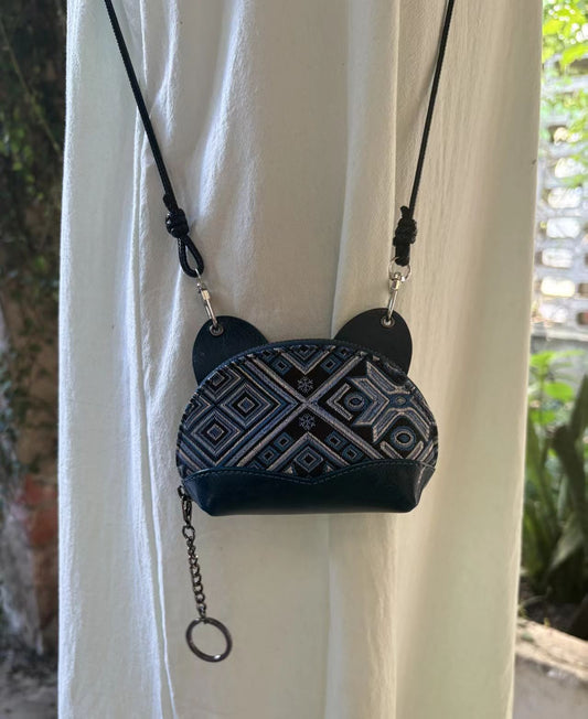 Handmade Zhuang Brocade Cat-Ear Crossbody Bag | Intangible Cultural Heritage Pattern | Mini Fashion Purse