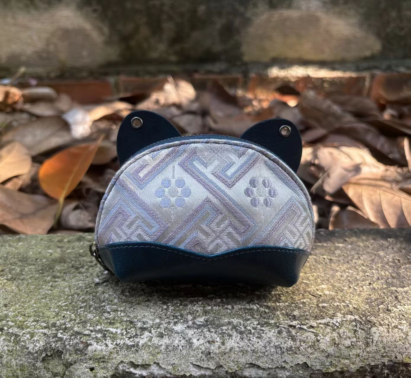 Handmade Zhuang Brocade Cat-Ear Crossbody Bag | Intangible Cultural Heritage Pattern | Mini Fashion Purse