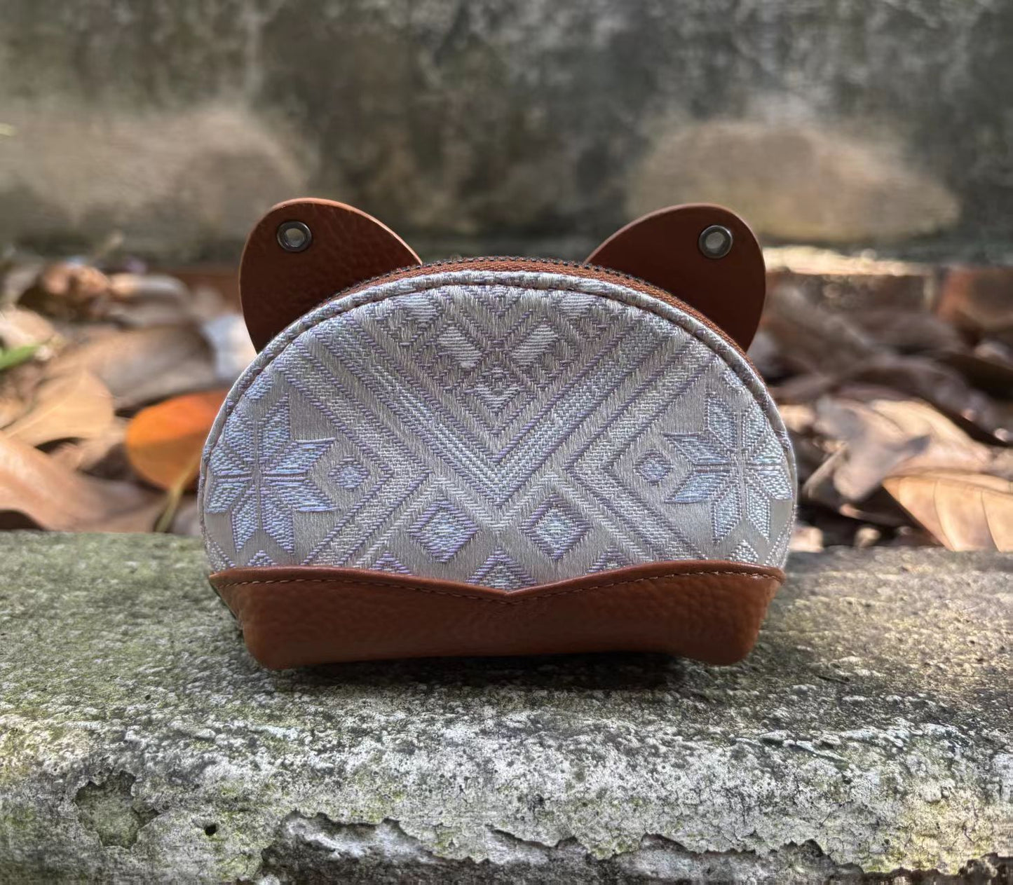Handmade Zhuang Brocade Cat-Ear Crossbody Bag | Intangible Cultural Heritage Pattern | Mini Fashion Purse