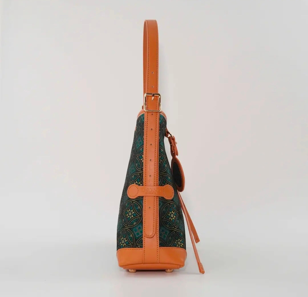 Handmade Zhuang Brocade Handbag with Songcaiwen Pattern | Ethnic Artisan Crafted Tote Bag for Women