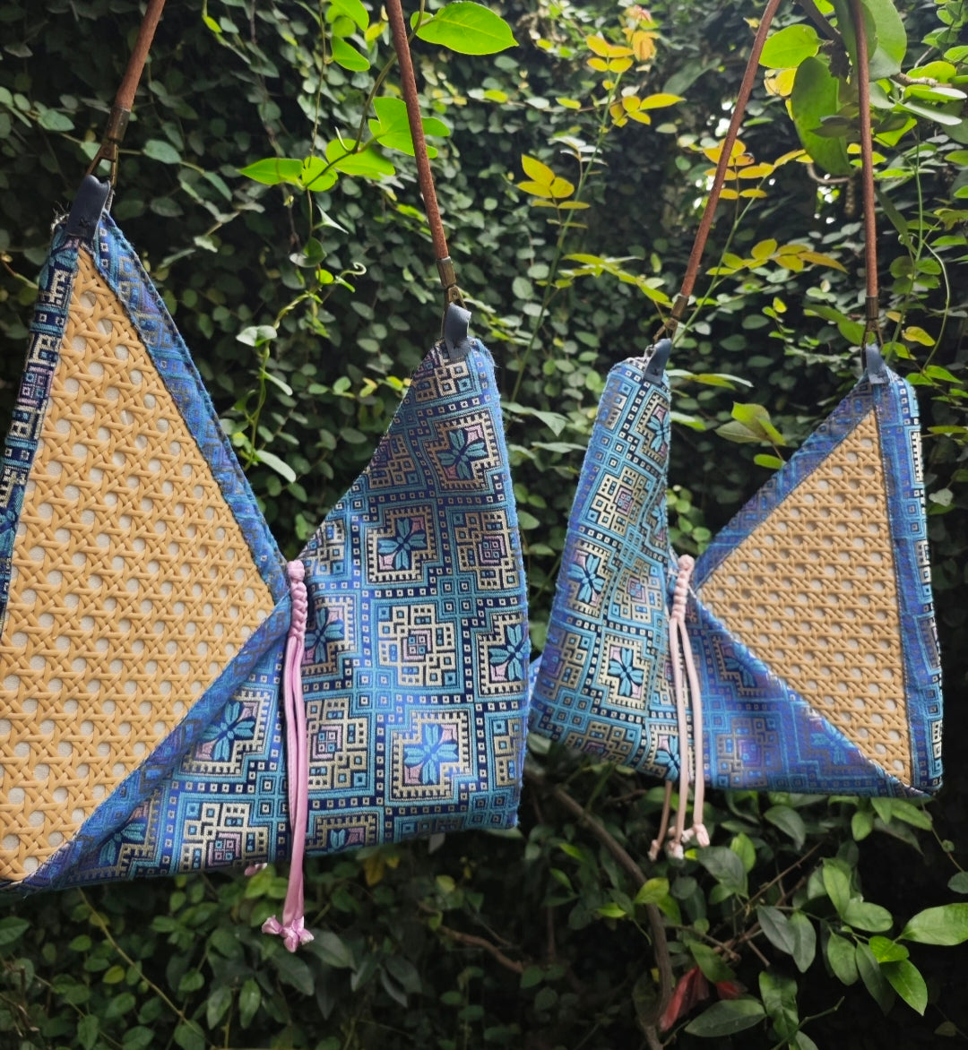 Zhuang Brocade Butterfly Crossbody Bag - Handmade Eco-Friendly Rattan & Satin Bag | Unique Ethnic Sustainable Accessory