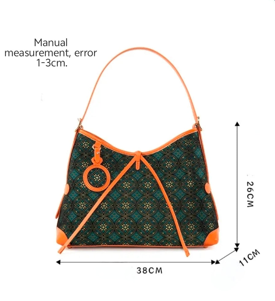 Handmade Zhuang Brocade Handbag with Songcaiwen Pattern | Ethnic Artisan Crafted Tote Bag for Women