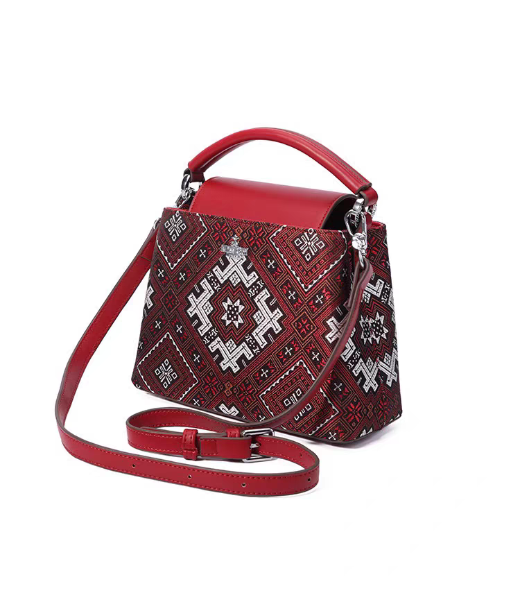 Handmade Zhuang Brocade Bag - Traditional Ethnic Pattern Crossbody/Handbag with Cultural Heritage Design
