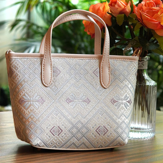 Guangxi Intangible Cultural Heritage Zhuang Brocade Mini Tote Bag - Handcrafted Ethnic-Chic Handbag with Detachable Chain, Niche Designer Style