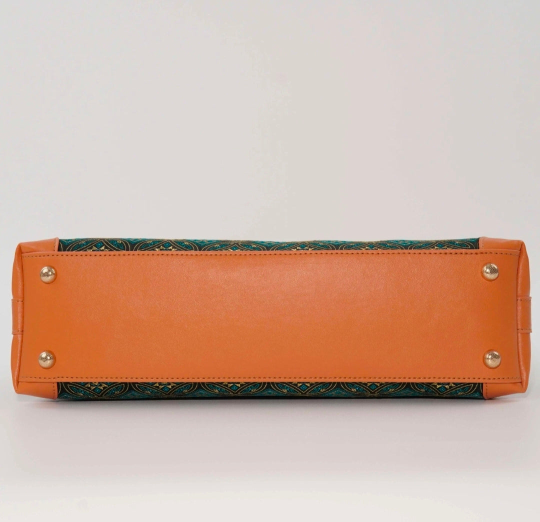 Handmade Zhuang Brocade Handbag with Songcaiwen Pattern | Ethnic Artisan Crafted Tote Bag for Women