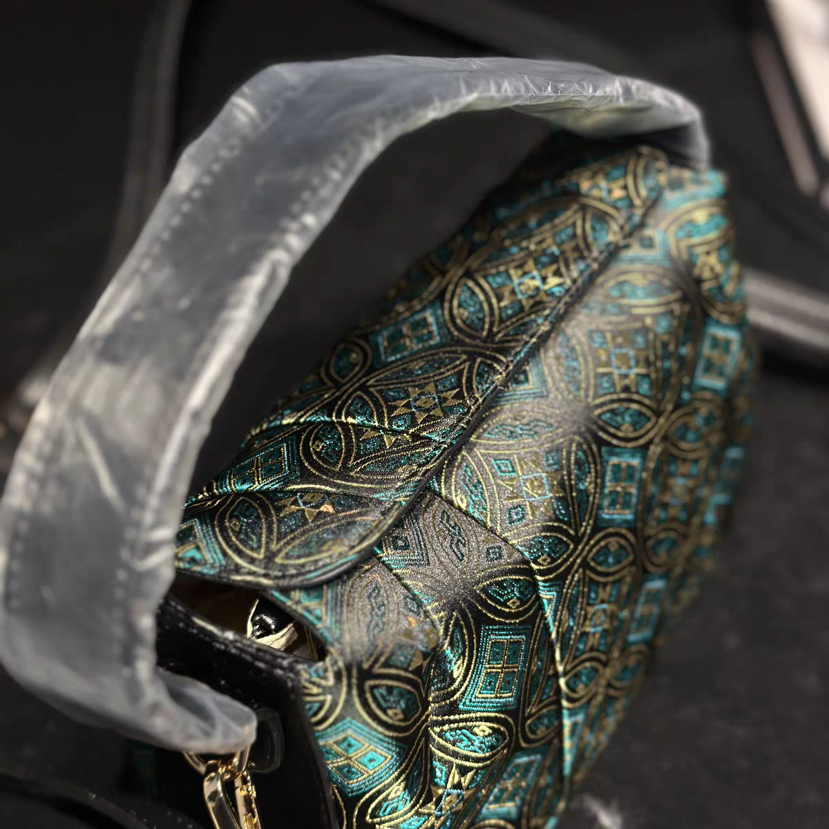 Handmade Zhuang Brocade Crossbody Bag | Songcaiwen Pattern Artisan Crafted Mini Shoulder Bag