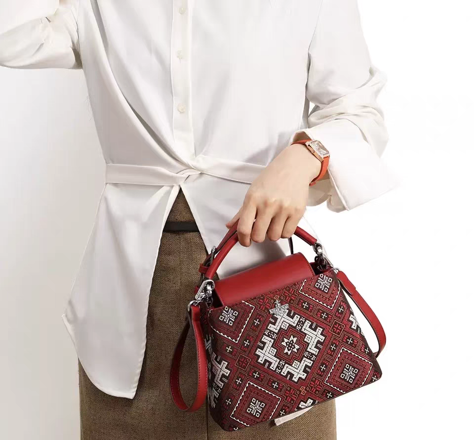 Handmade Zhuang Brocade Bag - Traditional Ethnic Pattern Crossbody/Handbag with Cultural Heritage Design