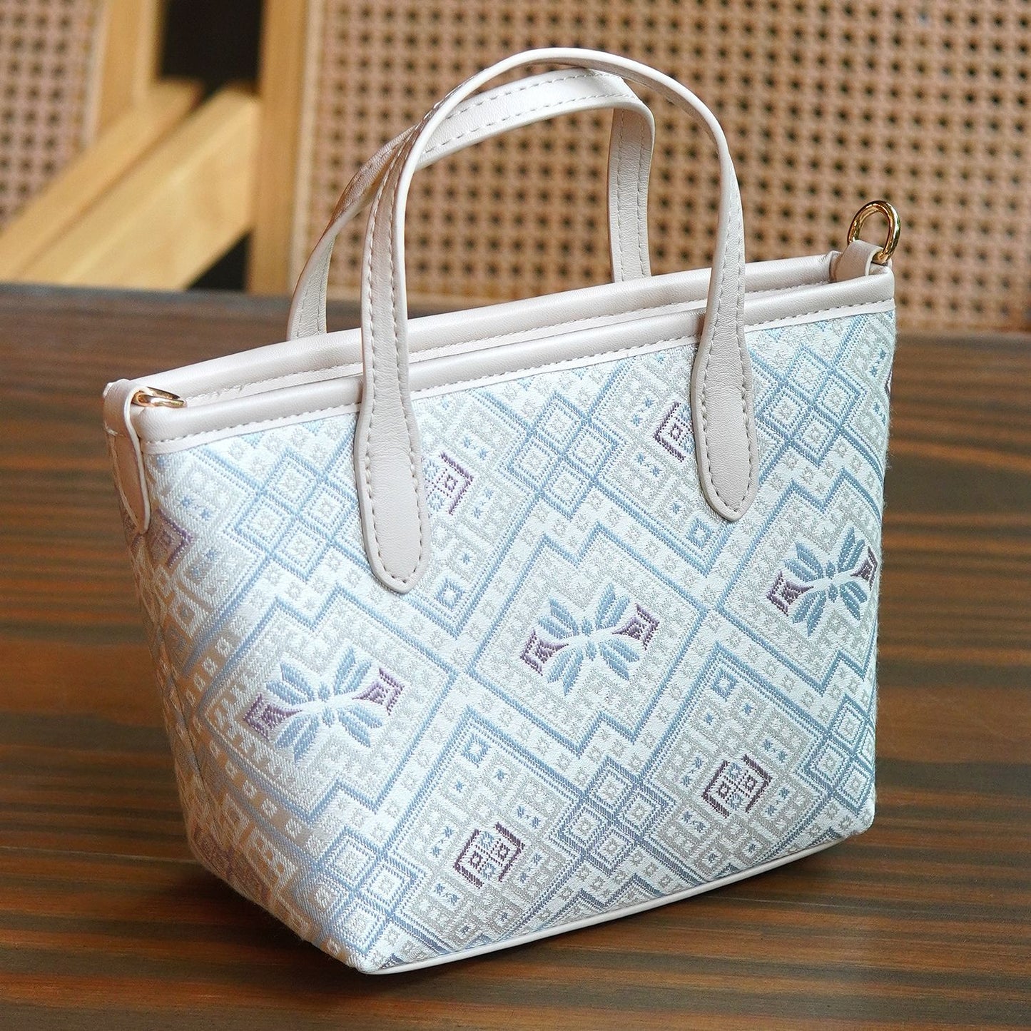 Guangxi Intangible Cultural Heritage Zhuang Brocade Mini Tote Bag - Handcrafted Ethnic-Chic Handbag with Detachable Chain, Niche Designer Style