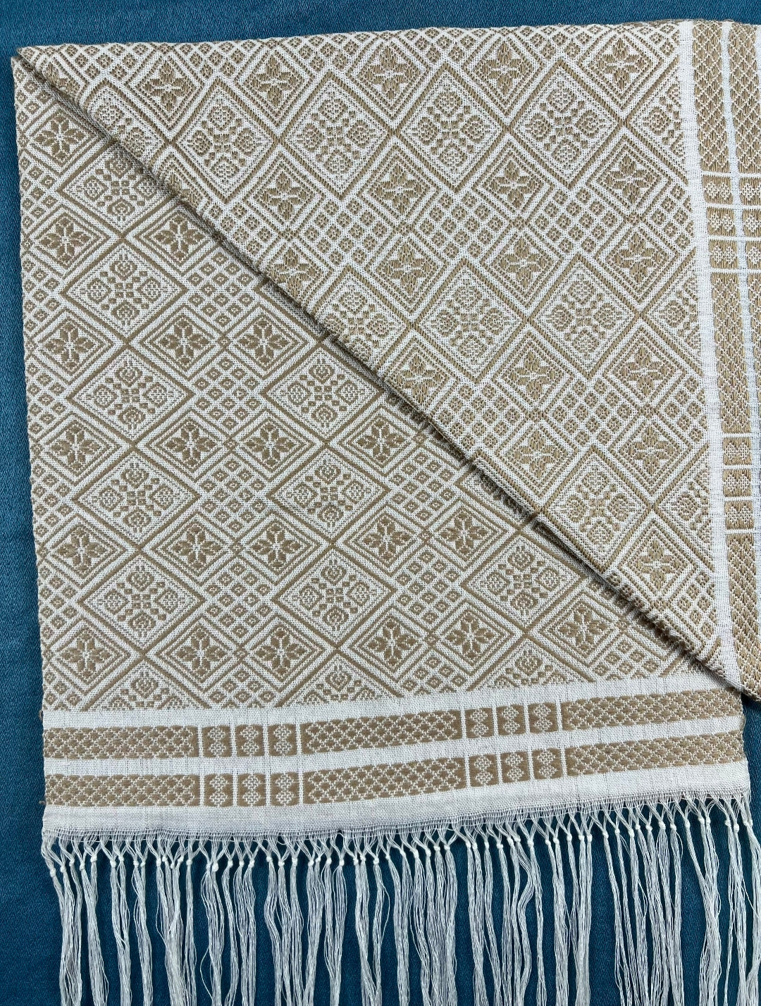 Handwoven Zhuang Brocade Scarf | 1.8m Silk-Cotton | Intangible Heritage | Lucky Geometric Motifs”