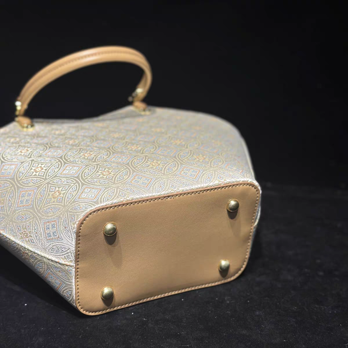 Handmade Zhuang Brocade Geometric Tote Bag | Artisan-Crafted Ethnic Shoulder Bag with Convertible Strap