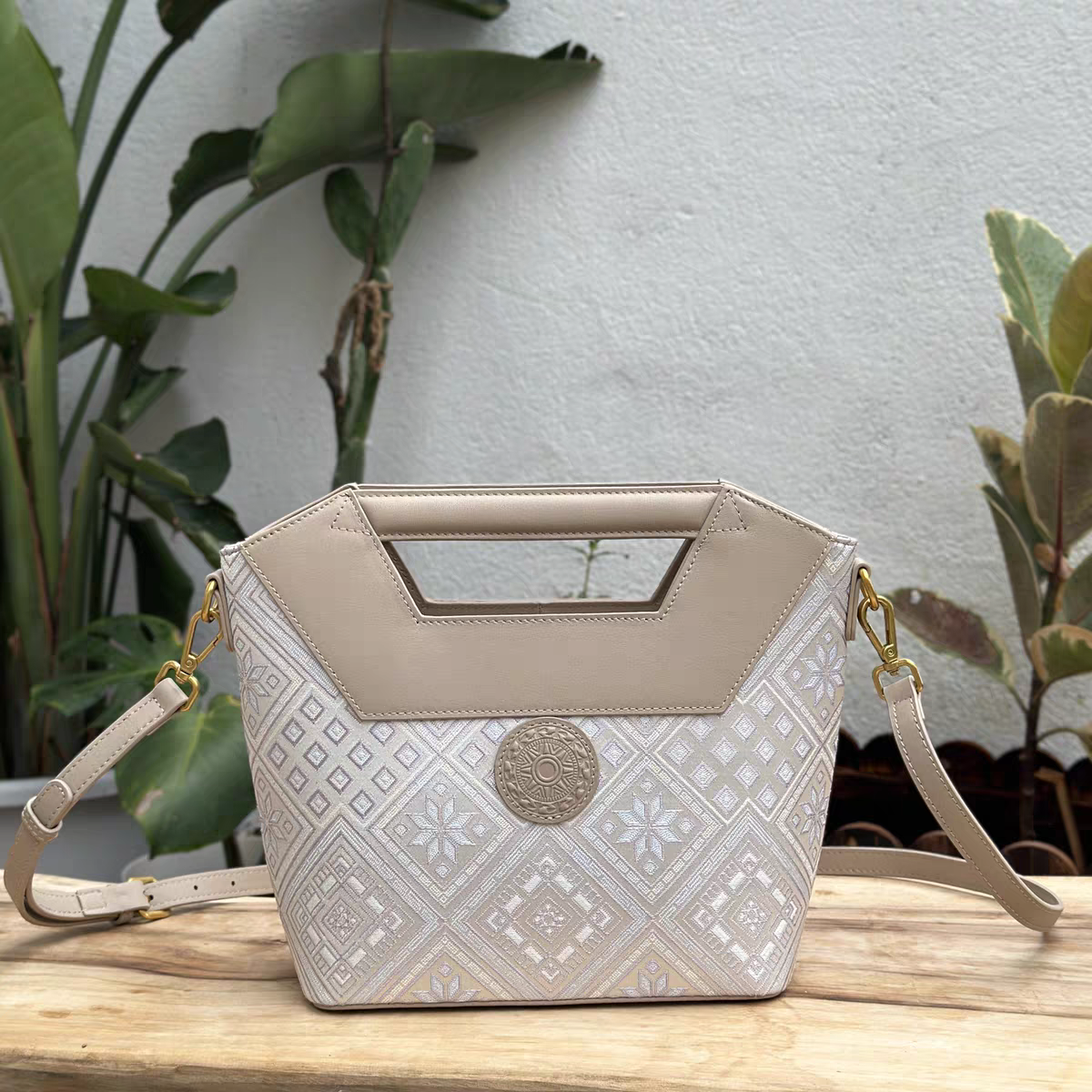 Handmade Zhuang Brocade & Leather Bag - Ethnic Pattern Crossbody/Handbag with Premium Leather Accents