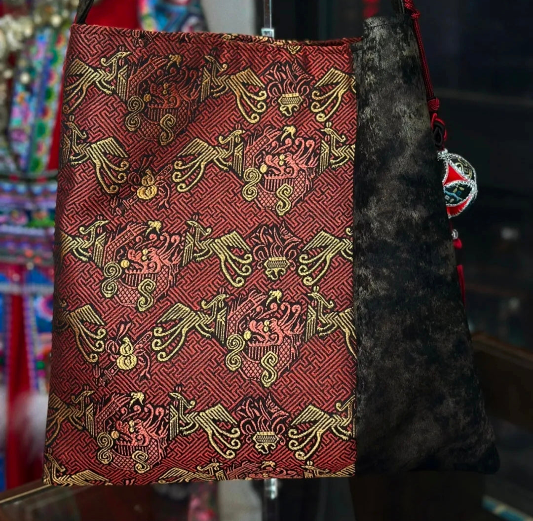 Handmade Zhuang Brocade Patchwork Shoulder Bag | Intangible Cultural Heritage Craft Ethnic Fashion Item