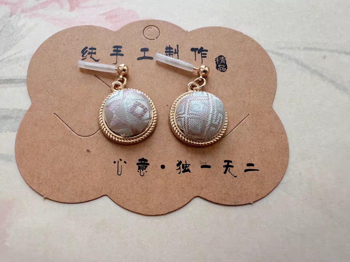 Handmade Zhuang Brocade Circular Earrings - Ethnic Traditional Weave Jewelry, Artisan Crafted Statement Earrings (Multiple Colors)